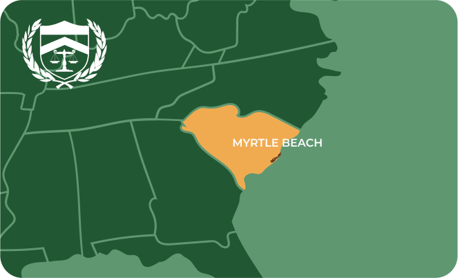 State map with Myrtle Beach, South Carolina highlighted, showing that Cash for Arms purchases guns in Myrtle Beach