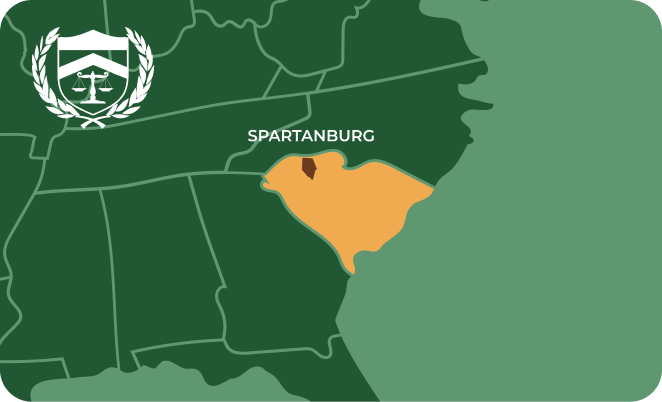 State map with Spartanburg, South Carolina highlighted, showing that Cash for Arms purchases guns in Spartanburg