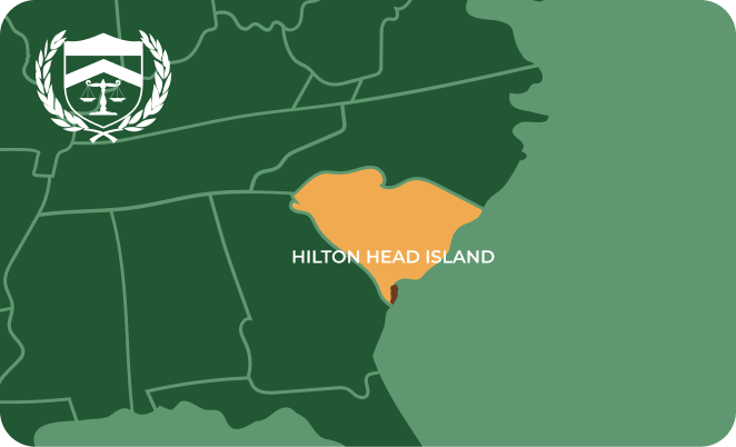 State map with Hilton Head Island, South Carolina highlighted, showing that Cash for Arms purchases guns in Hilton Head Island