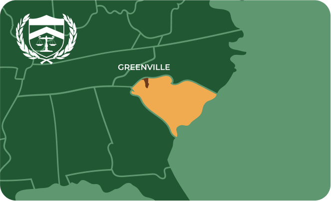 State map with Greenville, South Carolina highlighted, showing that Cash for Arms purchases guns in Greenville