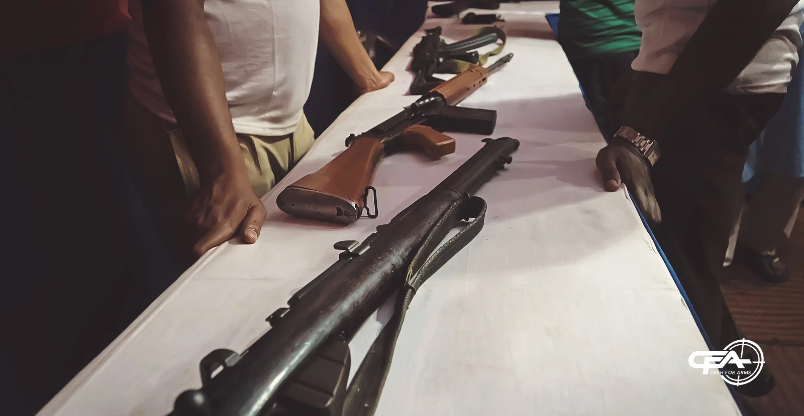 rifles on table