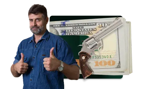 Picture of Cash For Arms man, showing thumbs up