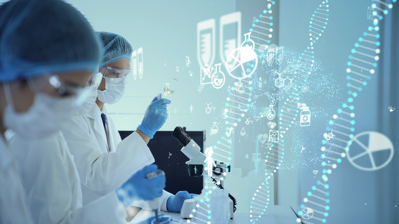 A doctor using a microscope