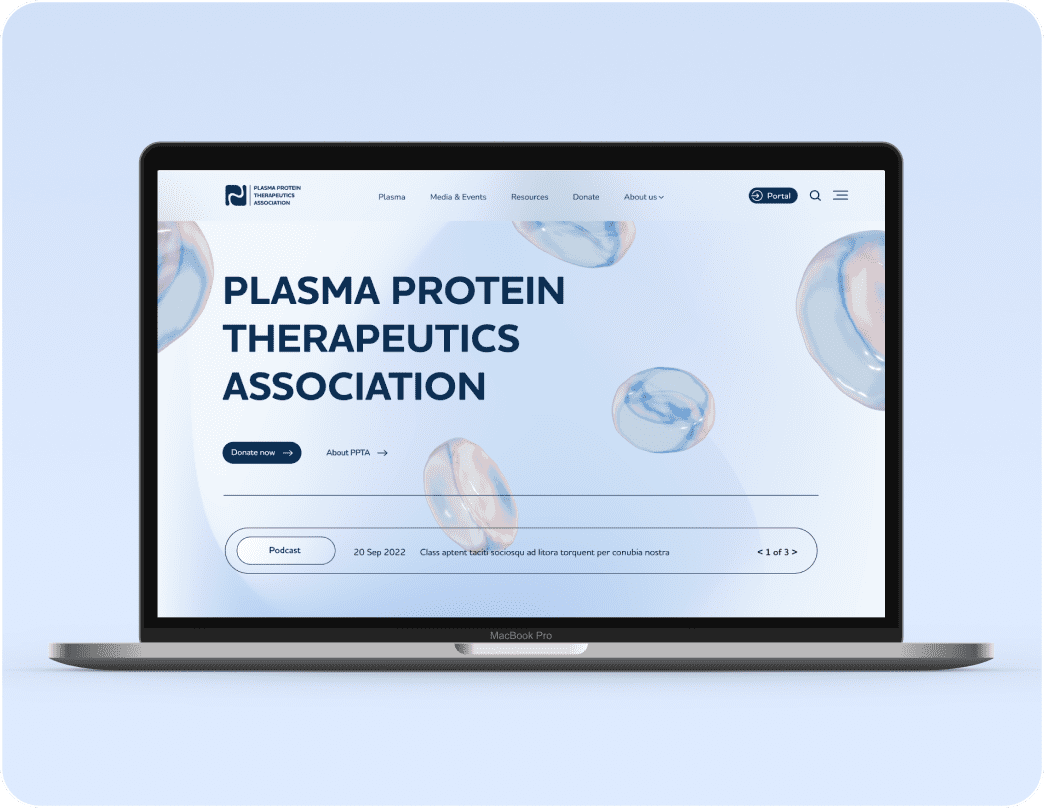 first section of the website on a MacBook Pro, with a light blue background.