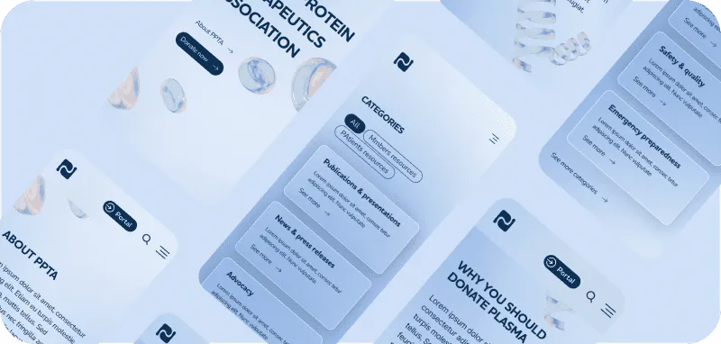 Horizontal alignment of mobile prototypes featuring pages from the PPTA website.