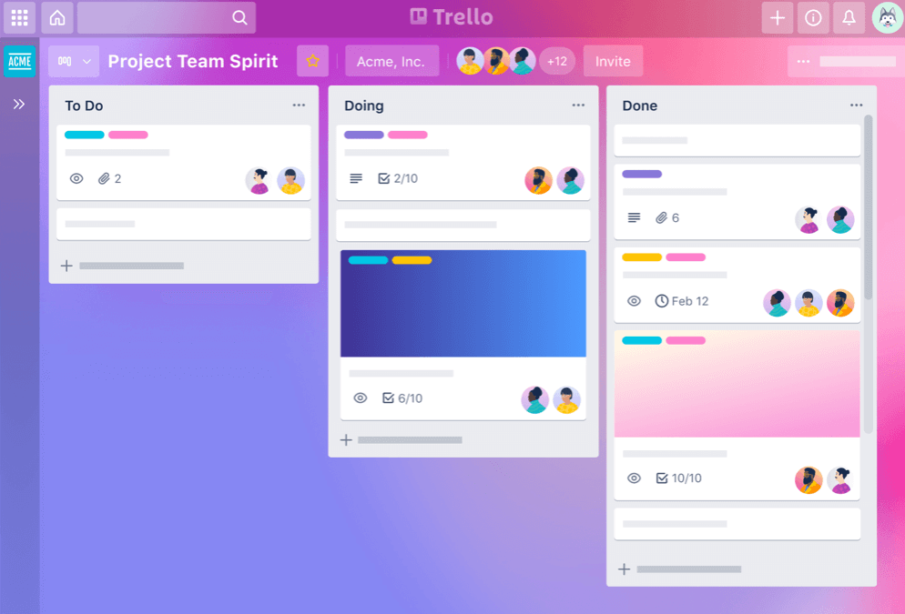 Screenshot of Trello app for freelancers