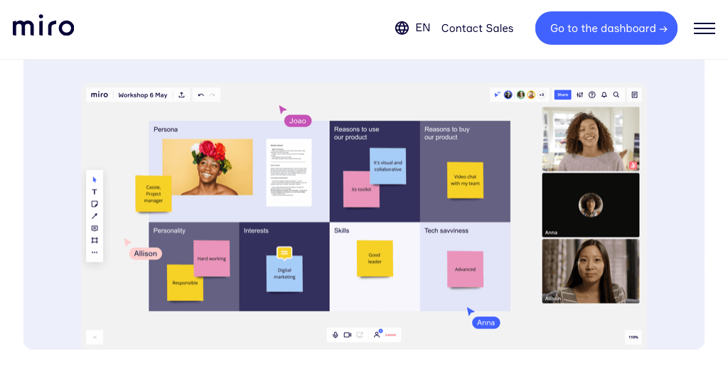 Screenshot of Miro app for freelancers