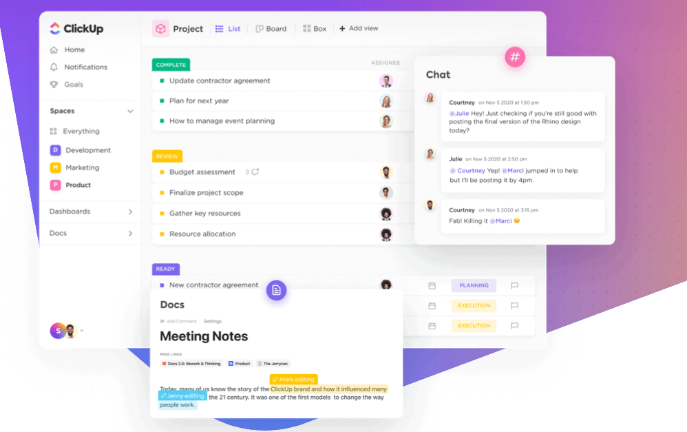 Screenshot of ClickUp app for freelancers