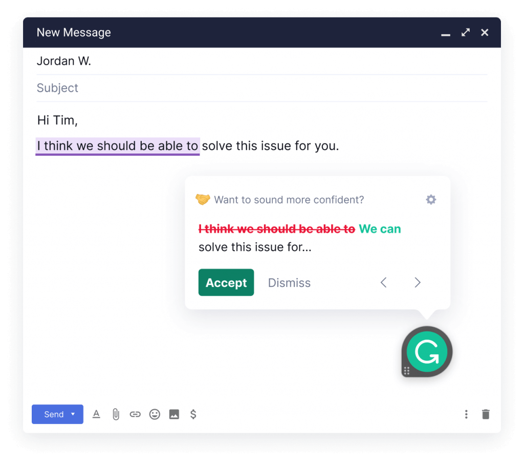 Screenshot of Grammarly app for freelancers