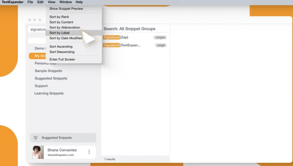 Screenshot of TextExpander app for freelancers