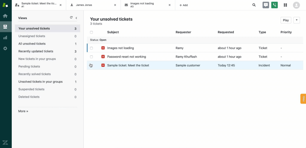 Screenshot of Zendesk's dashboard
