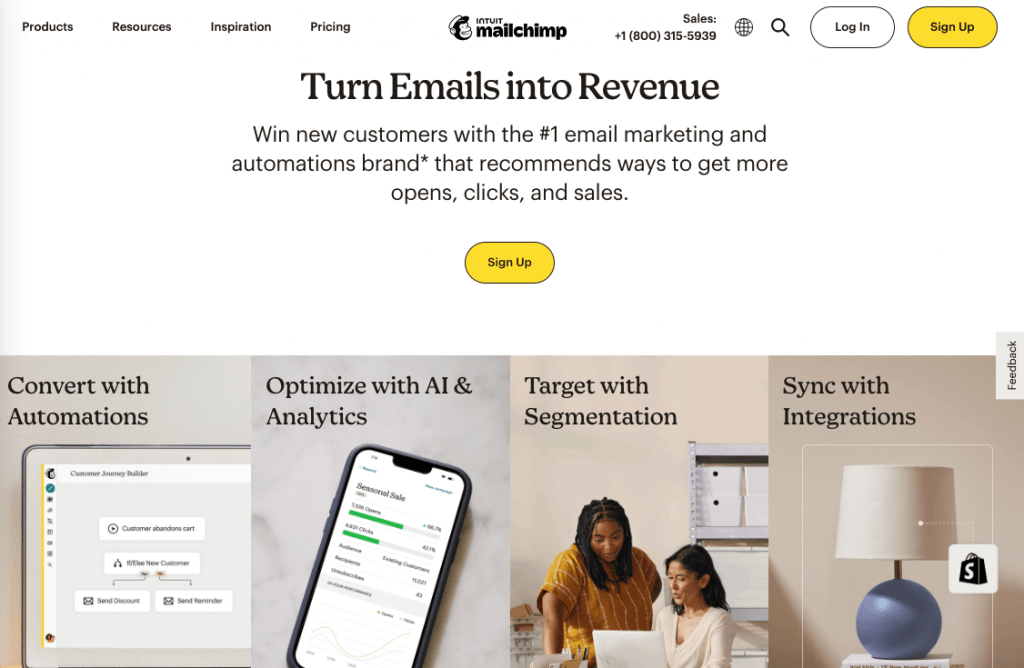 Screenshot of Mailchimp's website homepage