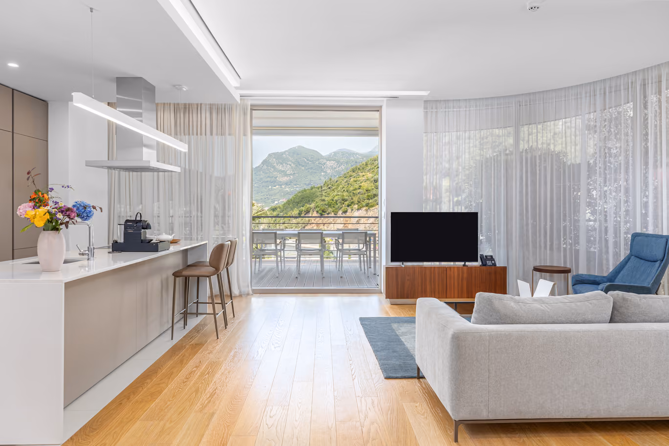 Four-bedroom residence at Dukley Hotel & Resort, a perfect retreat for families or groups of friends looking for a vacation in Budva, Montenegro.