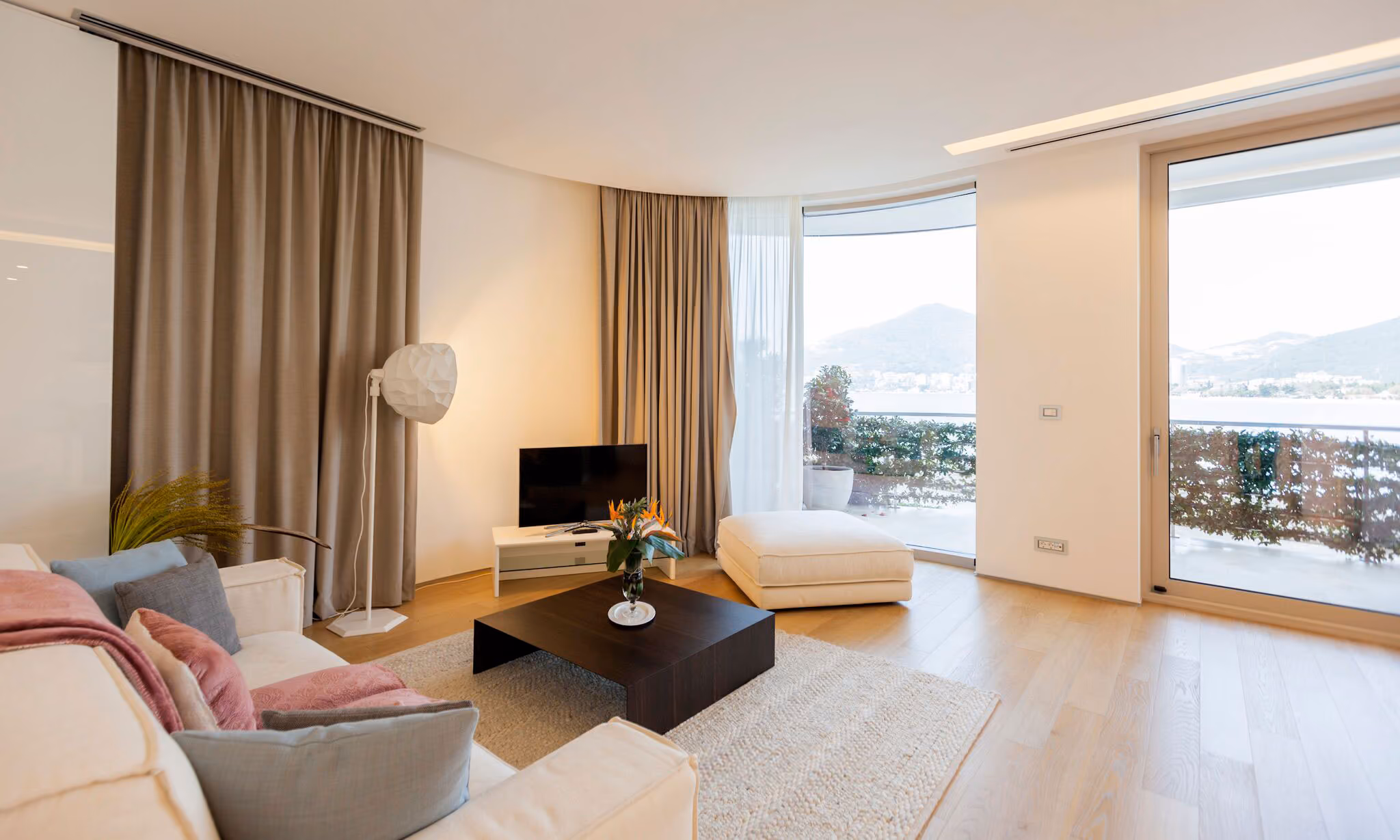 Interior of one-bedroom residence with sea view in Dukley Hotel and Resort in Budva.