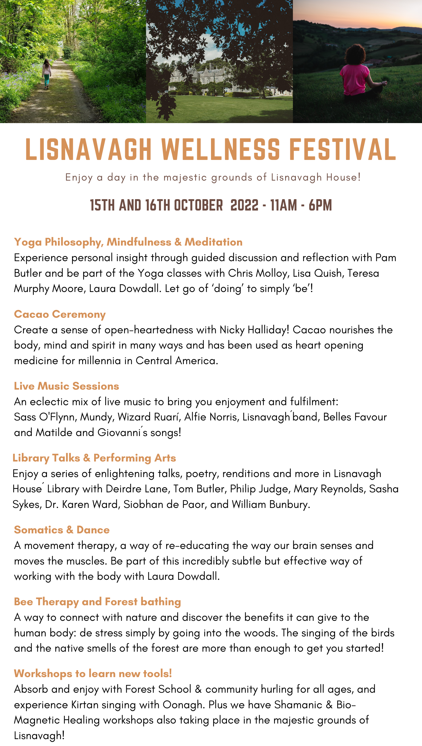 EVENT TIMETABLE FOR THE FESTIVAL!