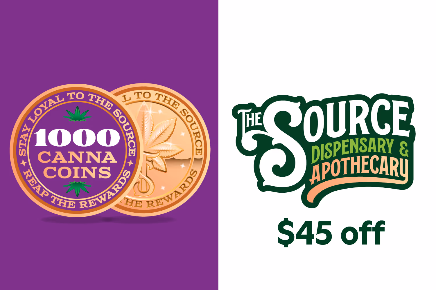 A green awards badge with the text 250 CannaCoins decorated by two marijuana leaves