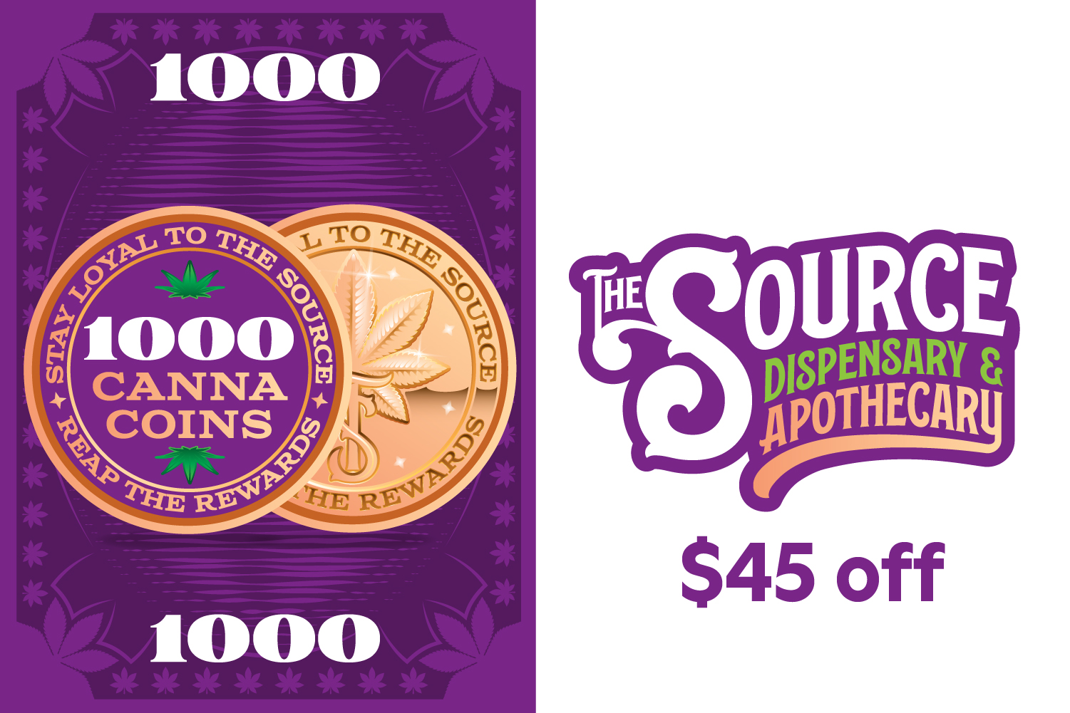 A green awards badge with the text 250 CannaCoins decorated by two marijuana leaves