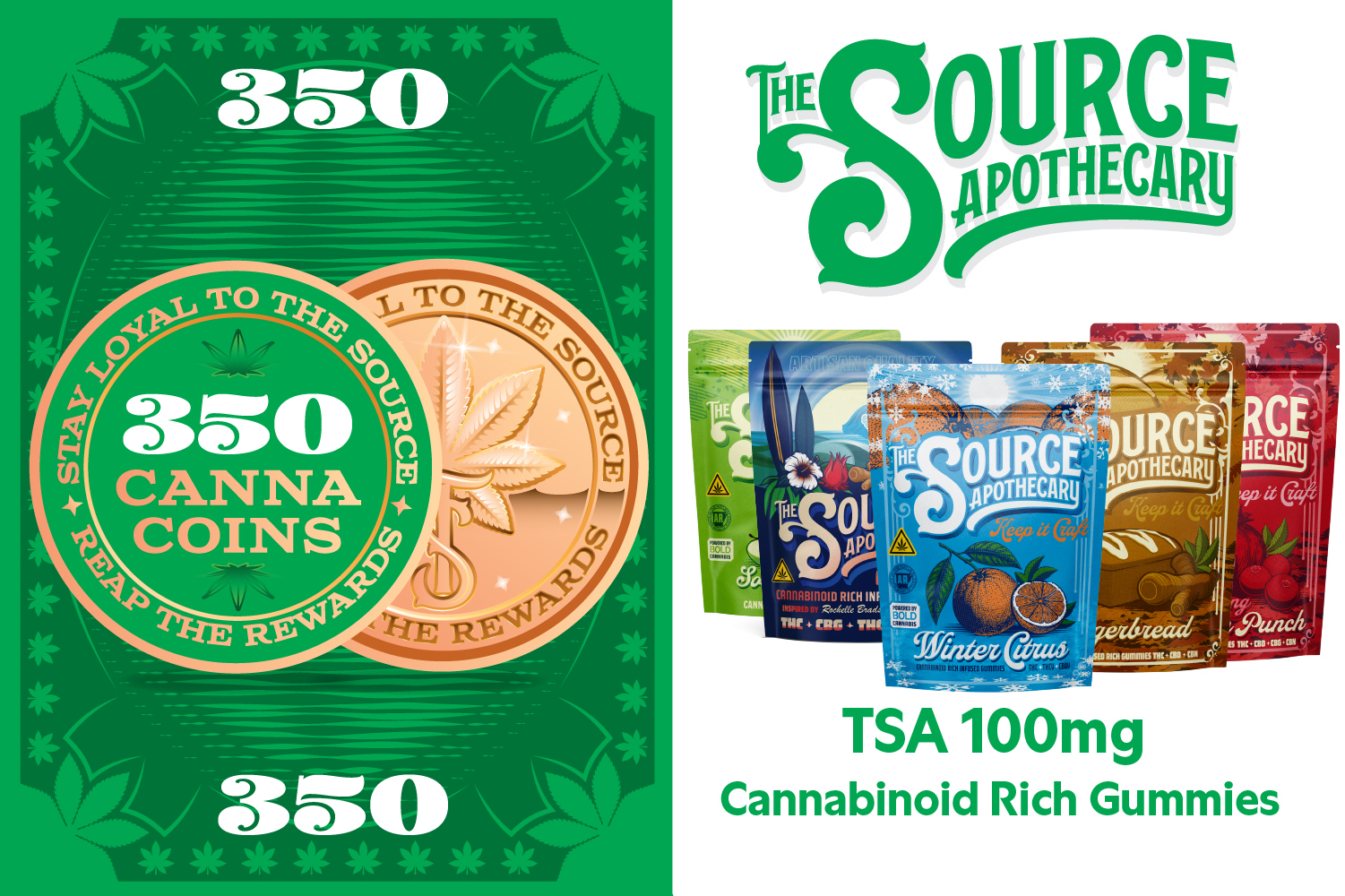 A green awards badge with the text 250 CannaCoins decorated by two marijuana leaves