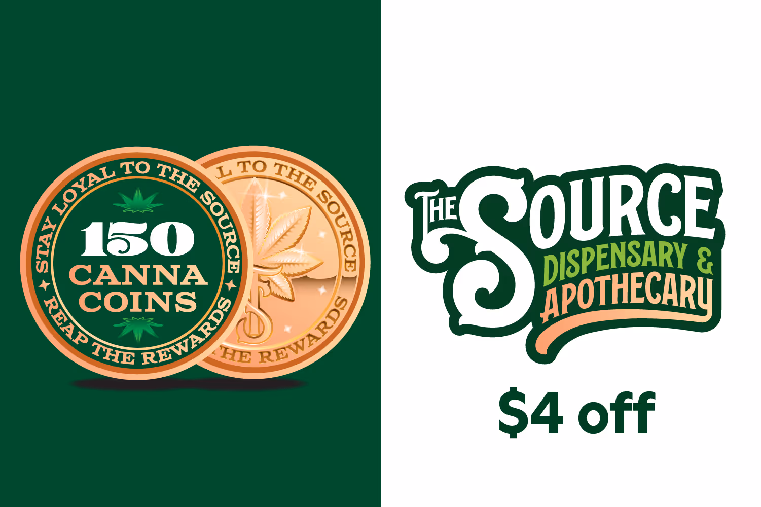 A dark green awards badge with the text 100 CannaCoins decorated by two marijuana leaves