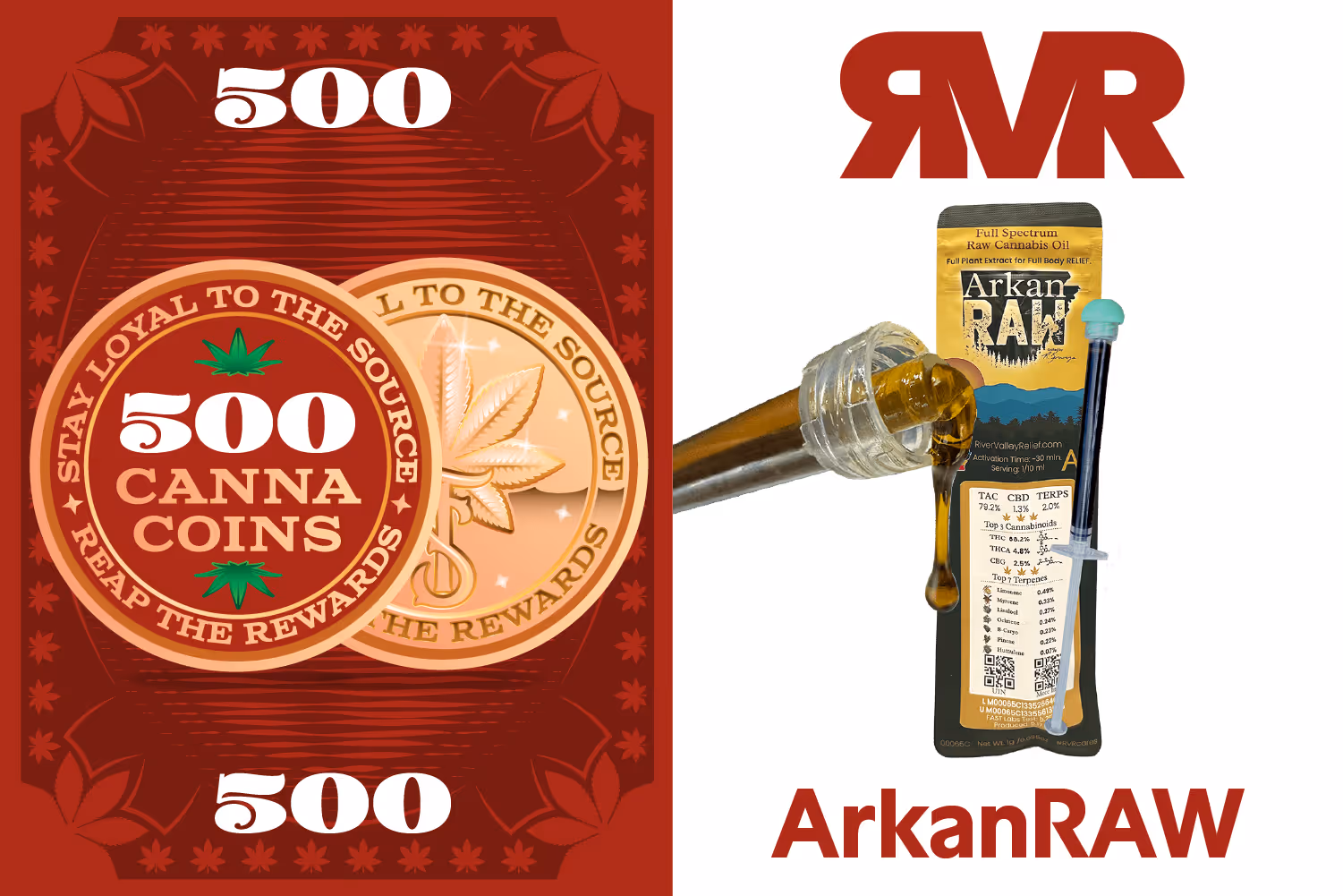 A yellow rewards badge with the text 350 CannaCoins decorated by two marijuana leaves indicating that 350 cannacoins can be exchanged for any flavor of the source apothecary's cannabinoid rich formula gummies