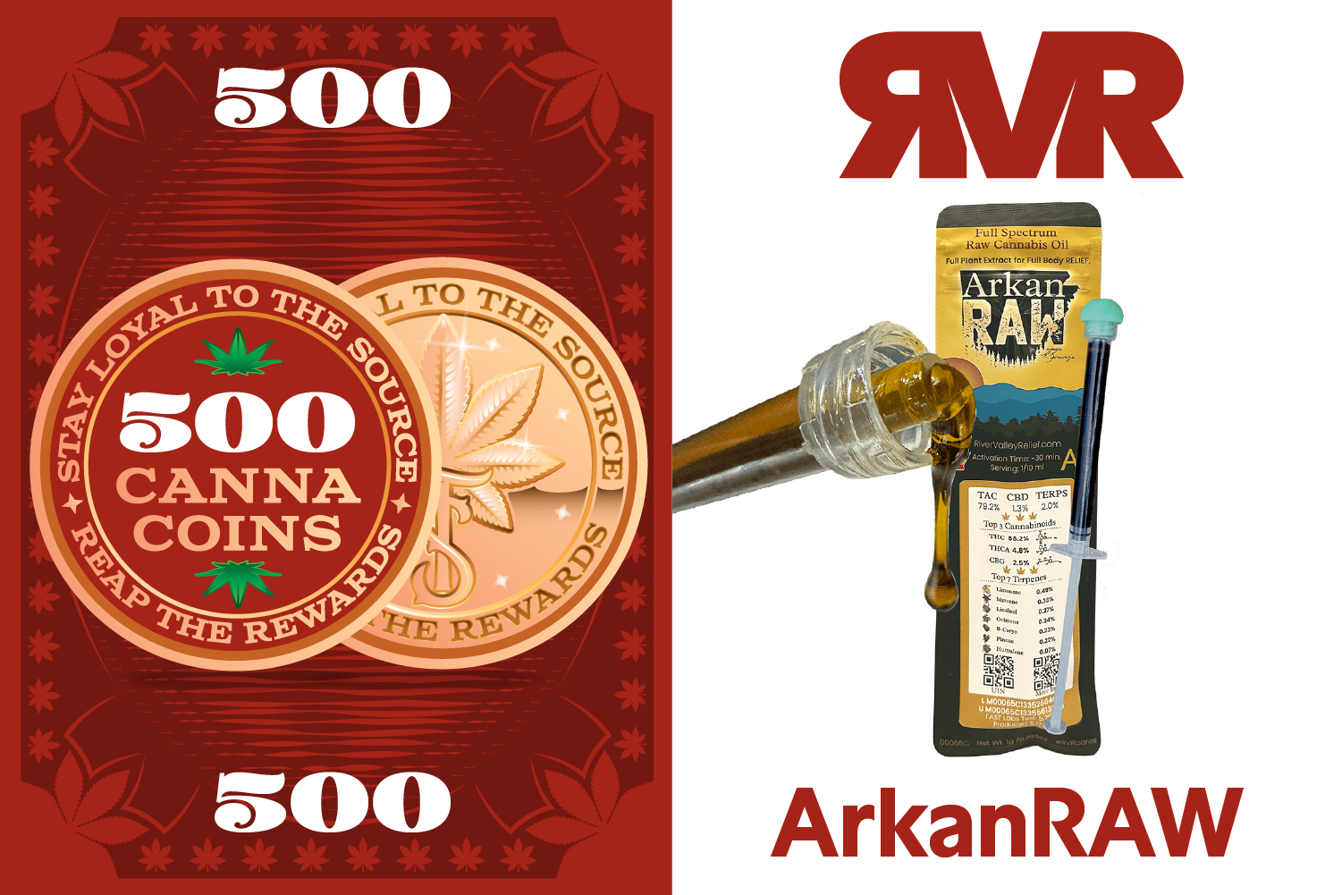 A yellow rewards badge with the text 350 CannaCoins decorated by two marijuana leaves indicating that 350 cannacoins can be exchanged for any flavor of the source apothecary's cannabinoid rich formula gummies