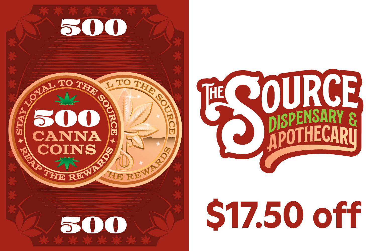 A green awards badge with the text 250 CannaCoins decorated by two marijuana leaves