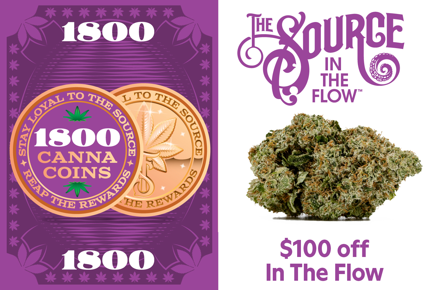 A golden awards badge with the text 5000 CannaCoins decorated by two marijuana leaves