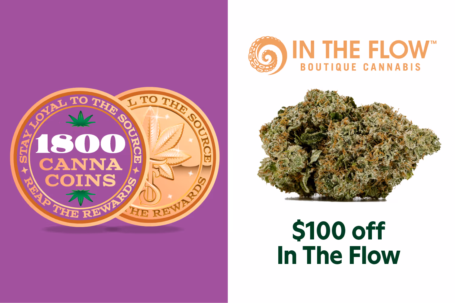 A golden awards badge with the text 5000 CannaCoins decorated by two marijuana leaves