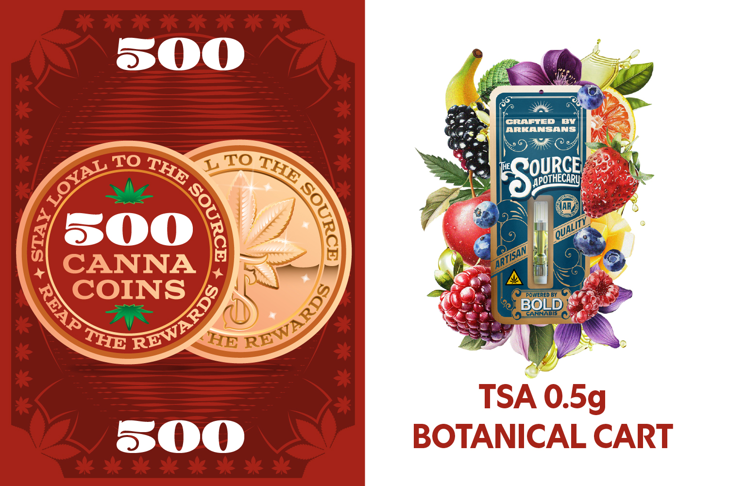 A green awards badge with the text 250 CannaCoins decorated by two marijuana leaves