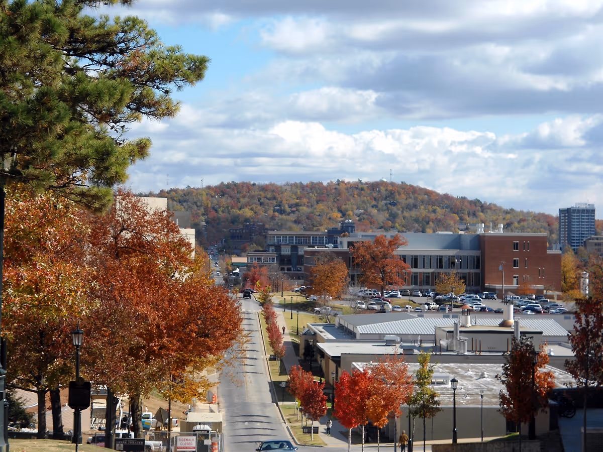 A view of Mount Sequoyah in Fayetteville Arkansas. From the campus of the University of Arkansas