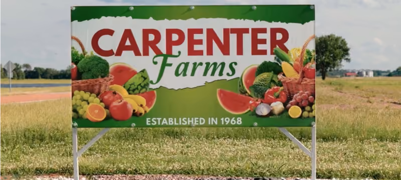 Carpenter Farms roadside sign in Grady, Arkansas displaying "Established 1968" - representing 57 years of agricultural heritage now including medical cannabis cultivation