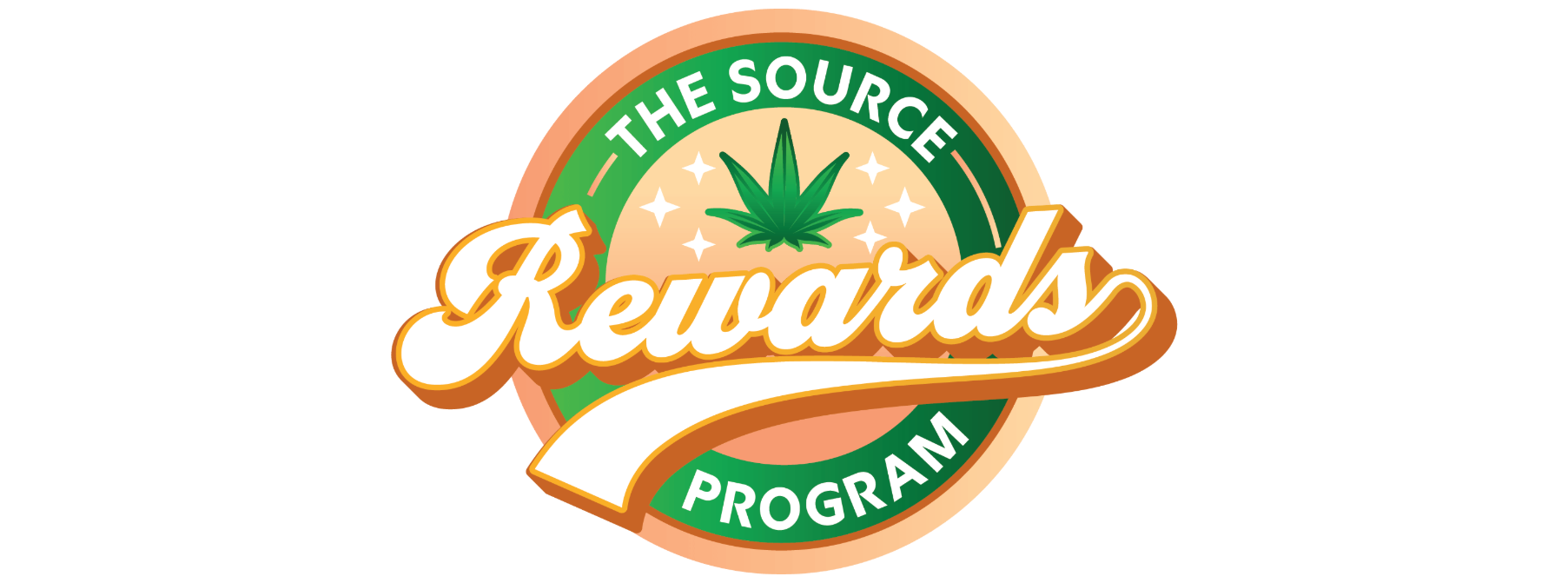 The Source Rewards Program logo — a circular badge in green and gold with a cannabis leaf and the text "The Source Rewards Program" in varsity-style lettering.