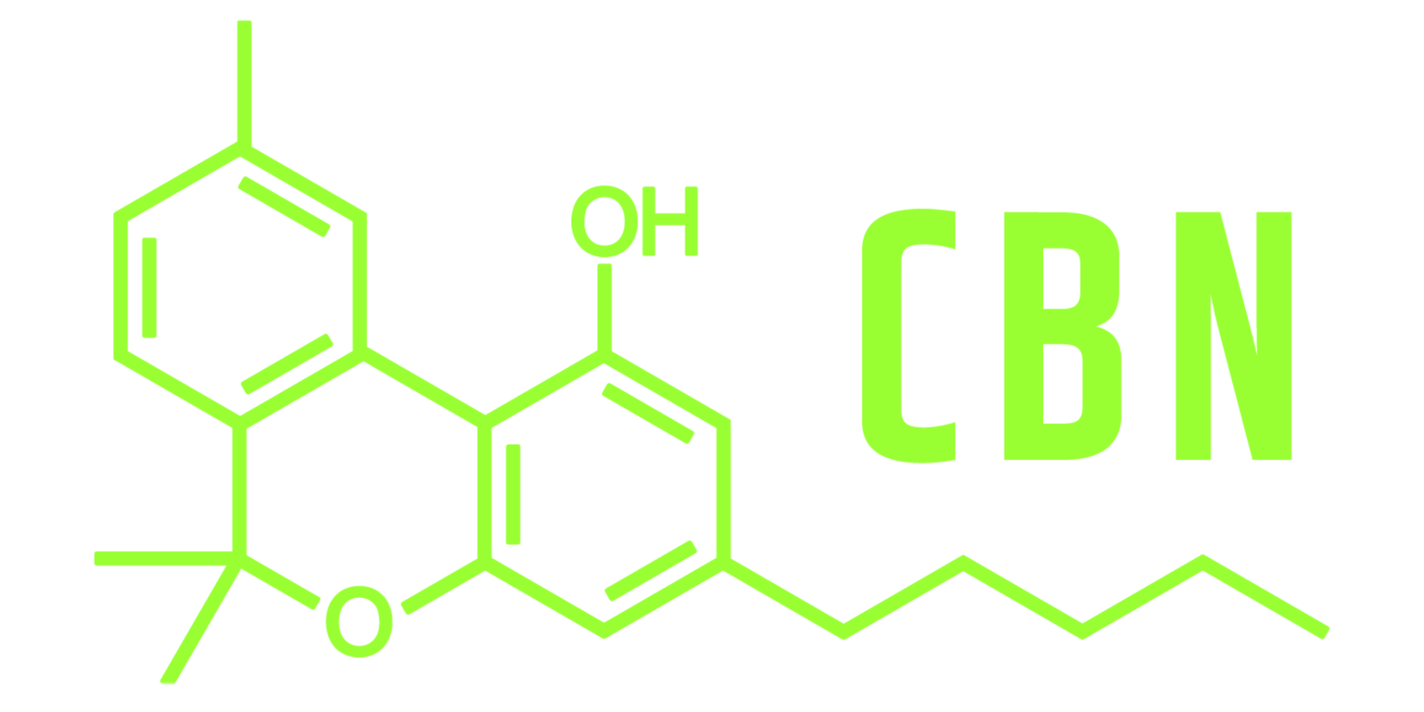 CBN (cannabinol) molecular structure illustration in green — the cannabinoid most commonly associated with sleep support.