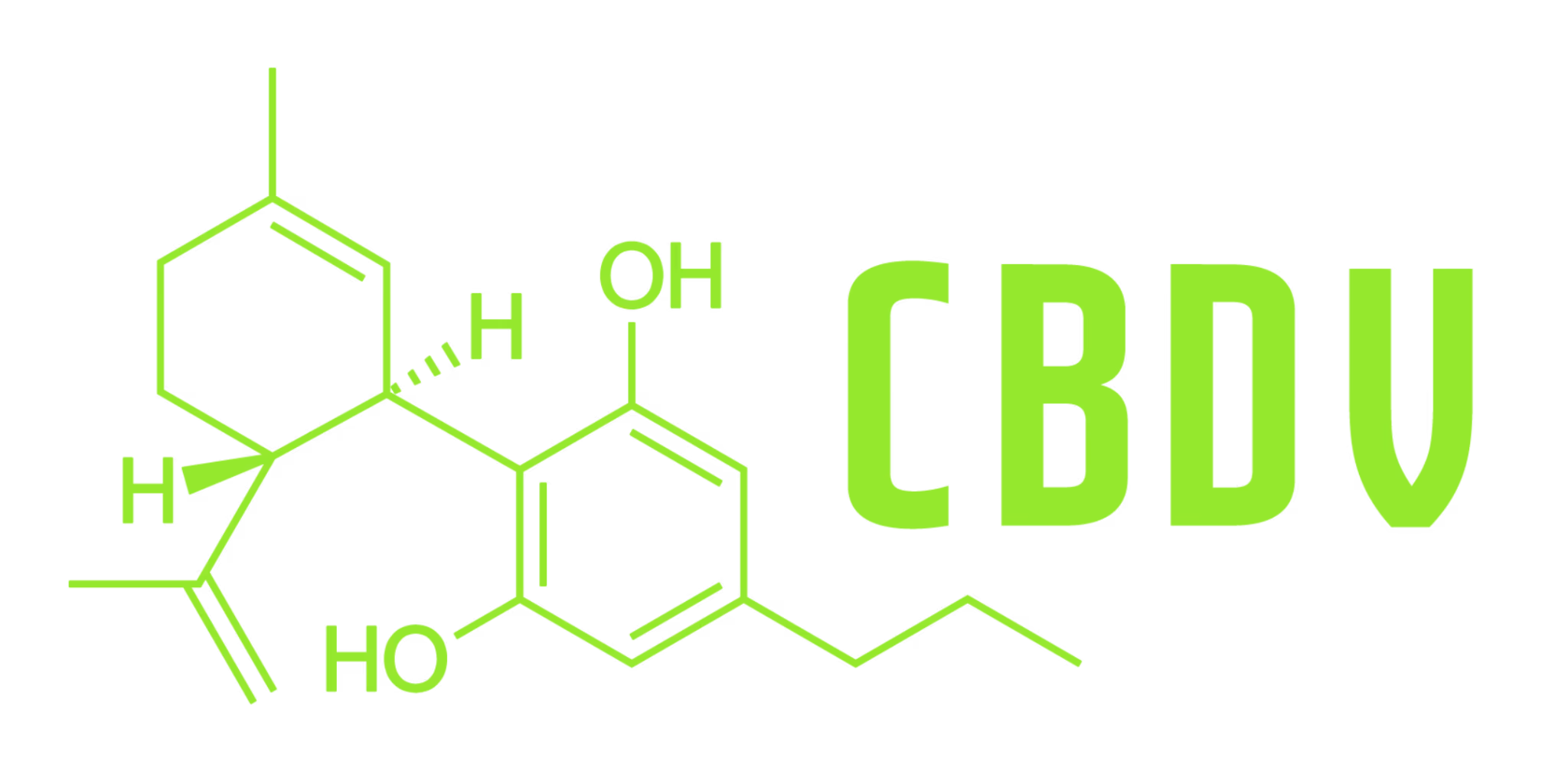 CBDV (cannabidivarin) molecular structure illustration in green — a CBD-related cannabinoid researched for neurological and anti-nausea effects.
