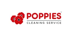Poppies Cleaning Service logo with red poppy flowers and bold red text.