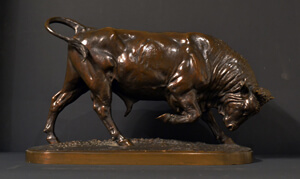 Magnificent and very rare Bronze charging bull by Isadore Bonheur. 