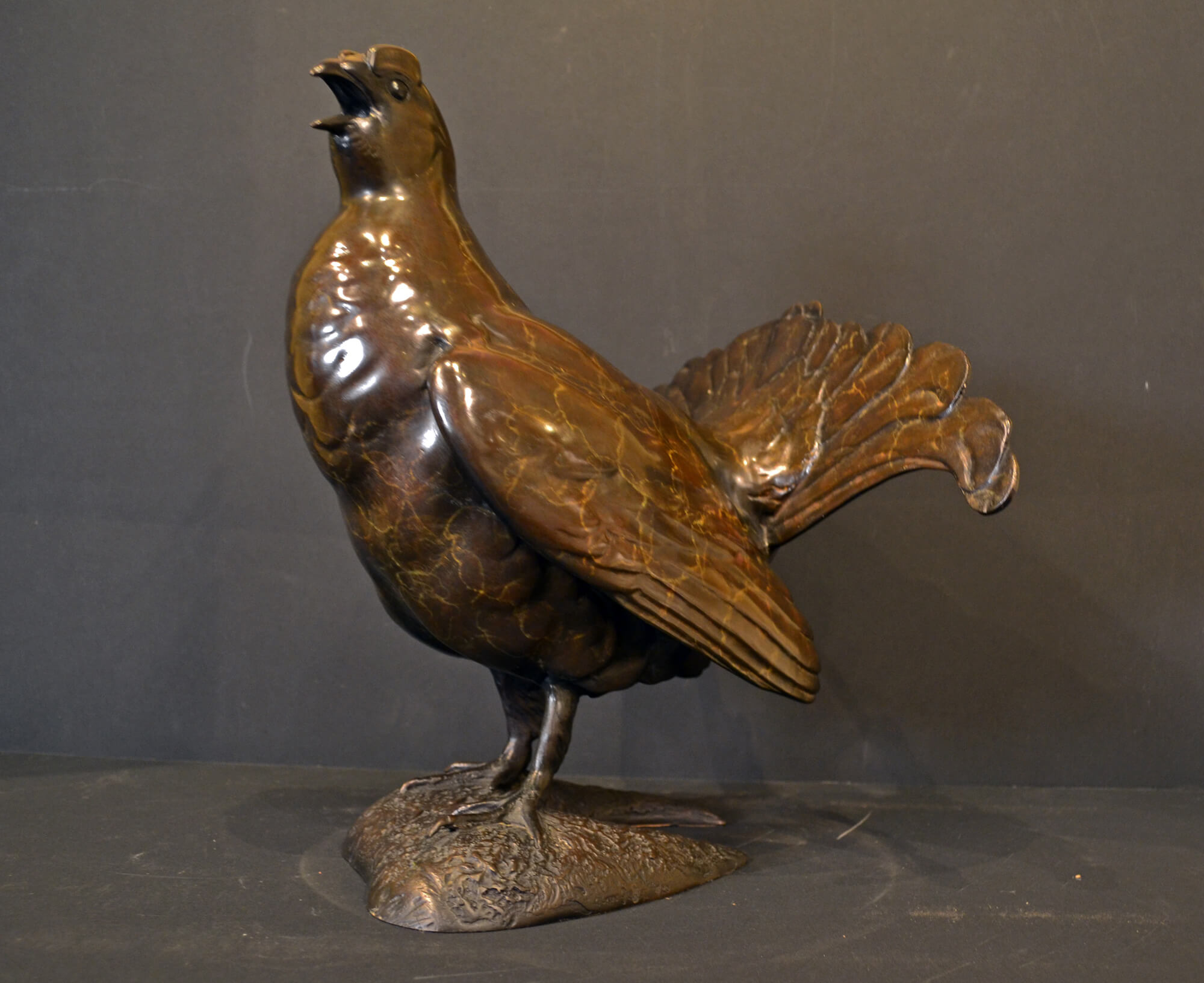 Fabulous bronze Black Grouse by Alan Glasby OBE GM