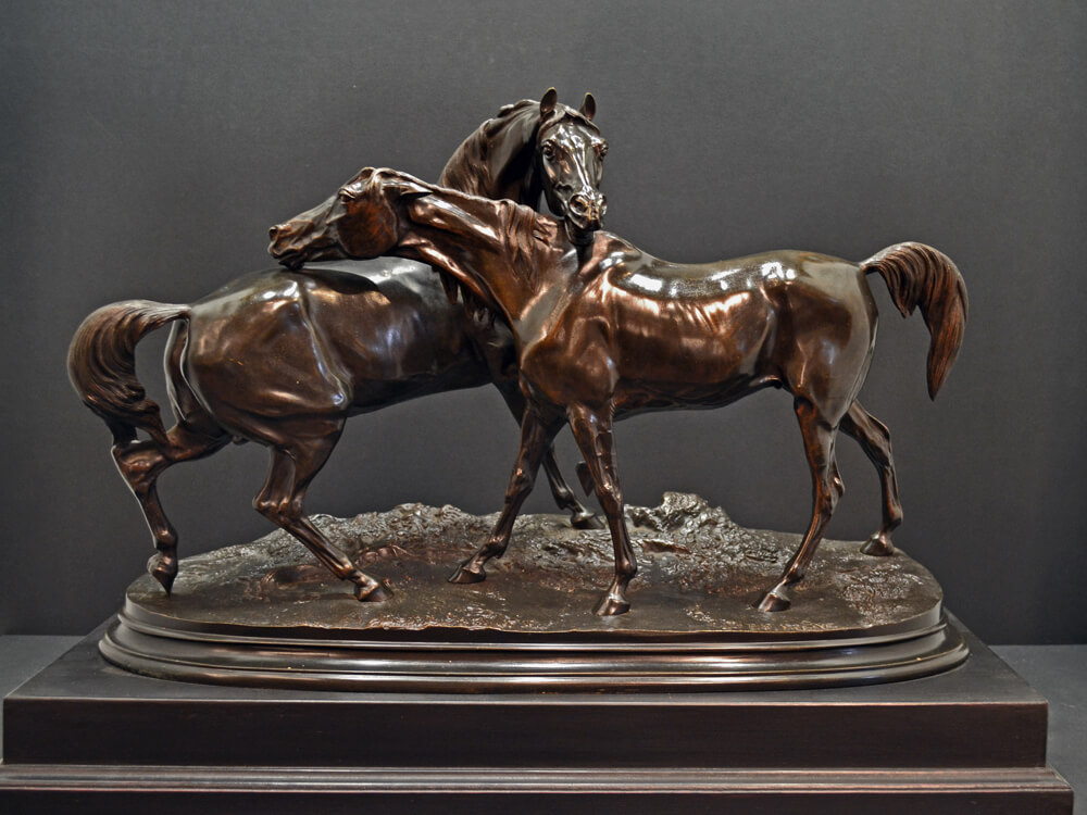 L'accolade, bronze by P. J. Mene of Arab mare and stallion