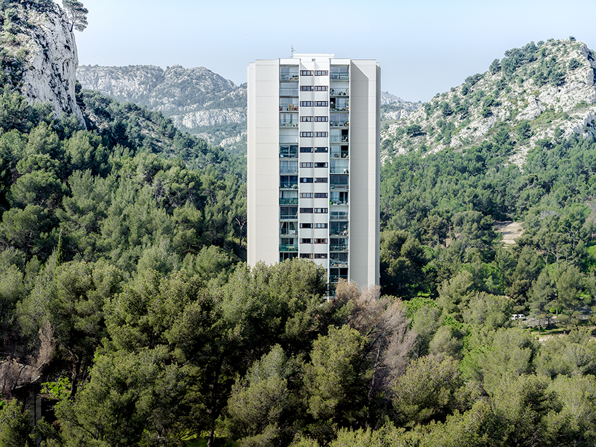 Vue du 11e étage de la tour 9 du Roy d’Espagne, Marseille, 2018.