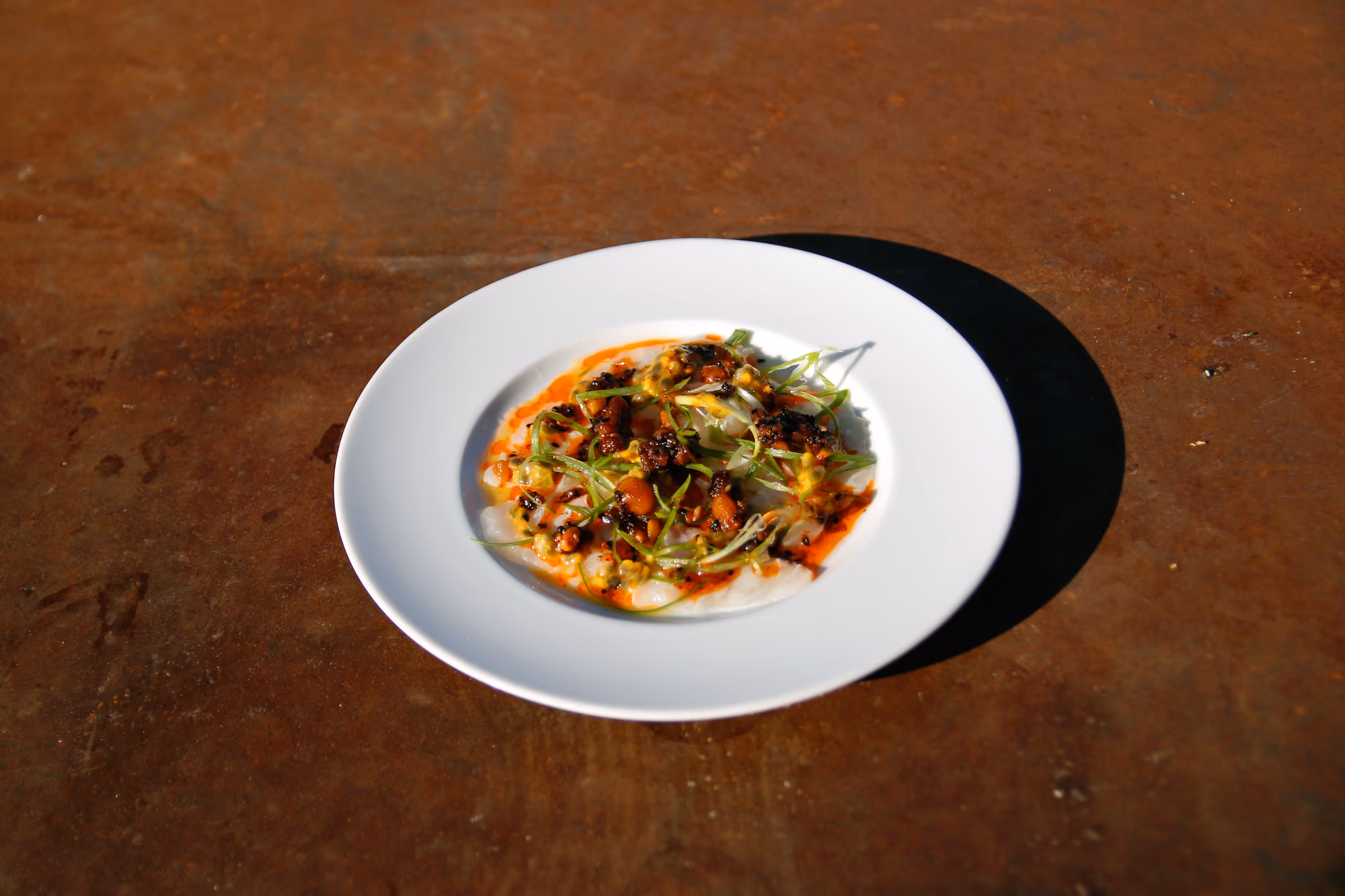 Crudo på vild havsabborre med salsa macha