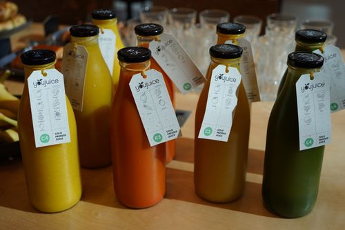 bottles of colorful juice from YouJuice