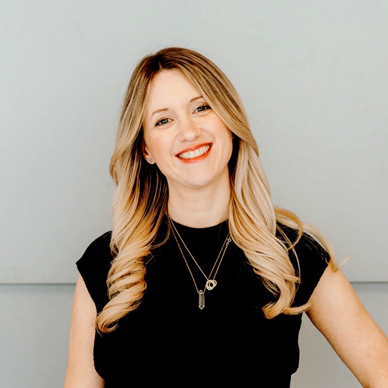 smiling white blonde woman