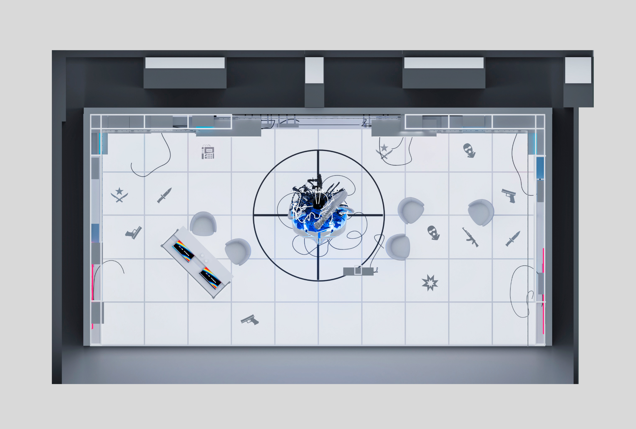 Top-view 3D concept of the BLAST Studio floor plan