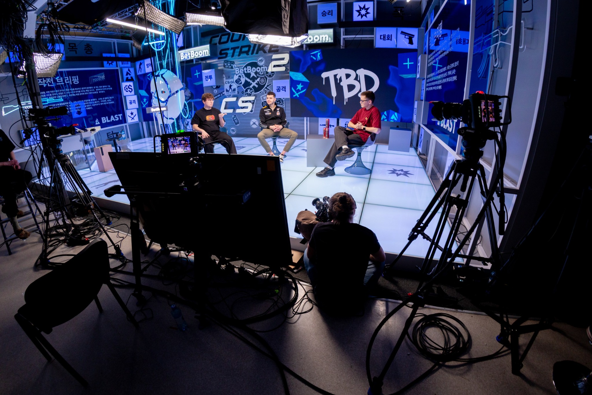 Wide behind-the-scenes view of the BLAST Studio production