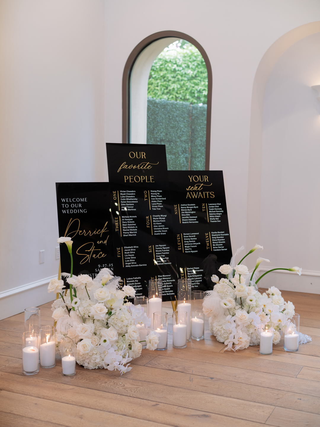 Modern black and gold wedding seating chart