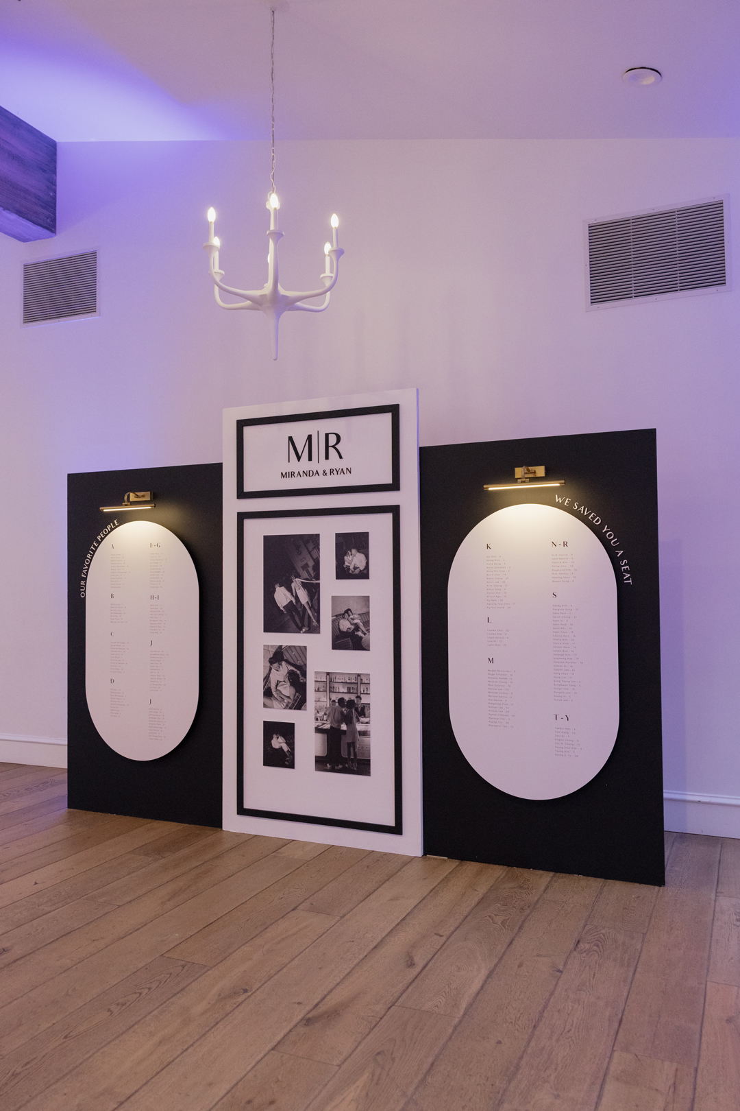 Modern black and white wedding seating chart.