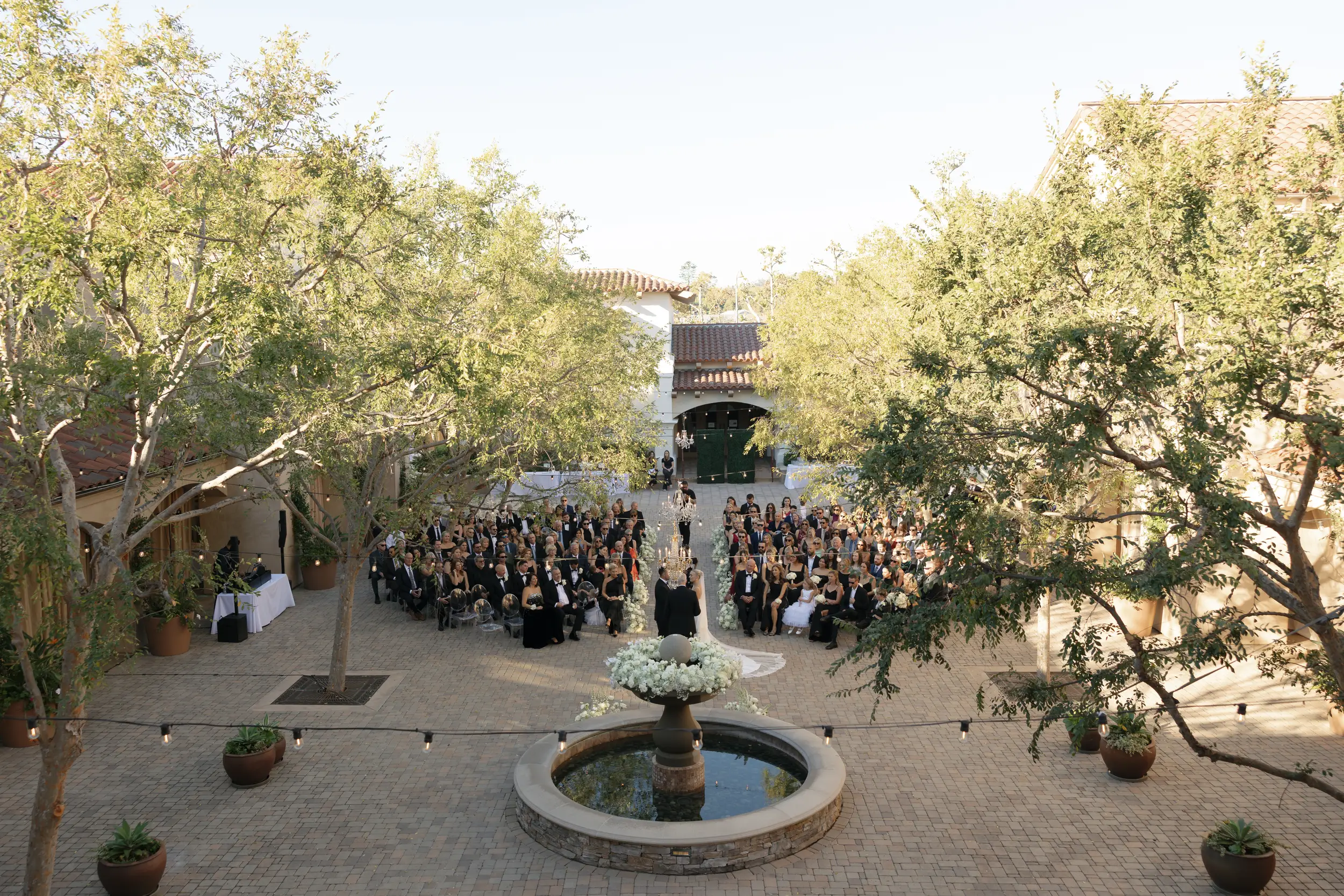 Birds-eye-view of Serra Plaza Courtyard wedding ceremony.