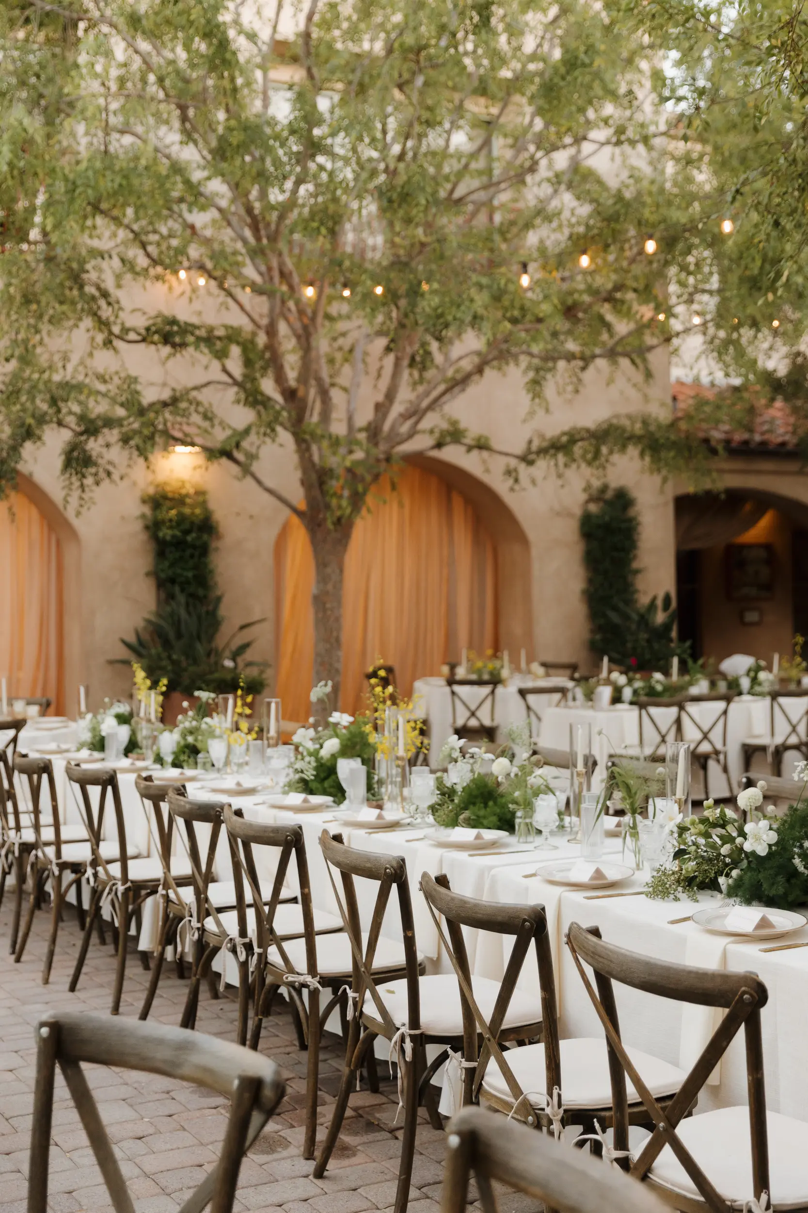 Yellow, white, and green wedding reception.