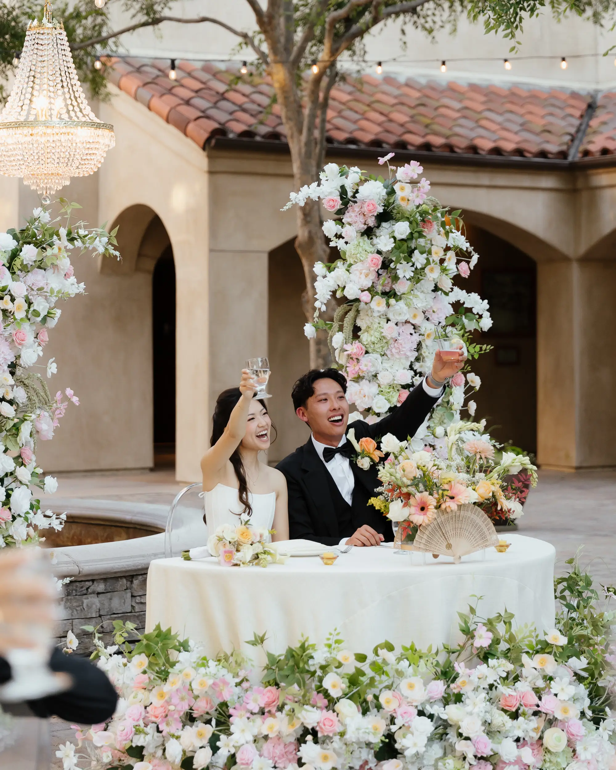 Pink and peach summer wedding at Serra Plaza.