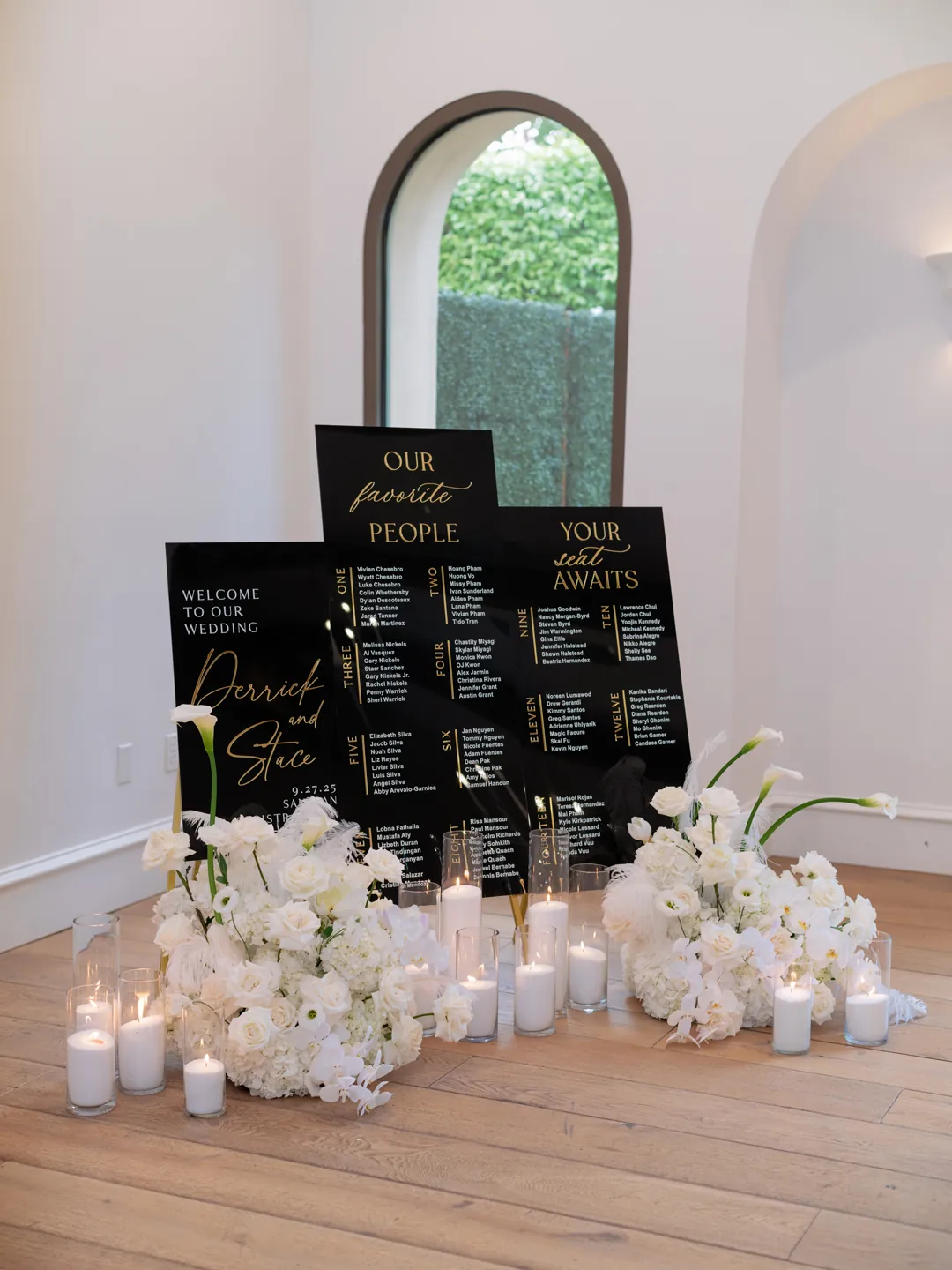 Modern black and gold wedding seating chart